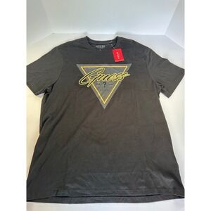 GUESS T-Shirt Mens‎ XL Black Gold Logo LA CA Est LXII Graphic Crew Neck Top